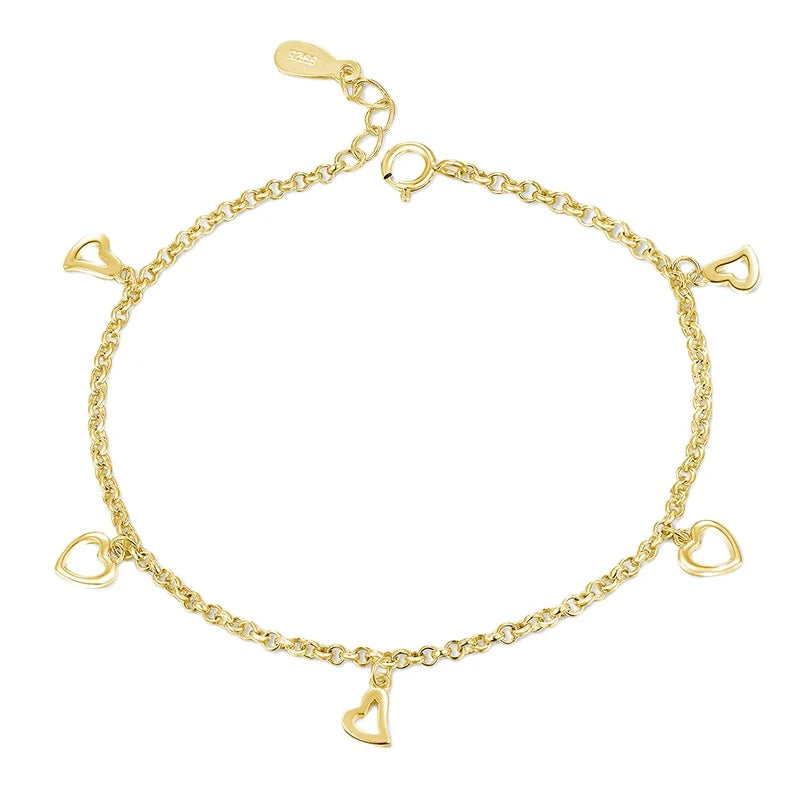 Silver Bracelets Women Bracelets 18K Gold Plating Charm Heart Bracelet 925 Silver Jewelry