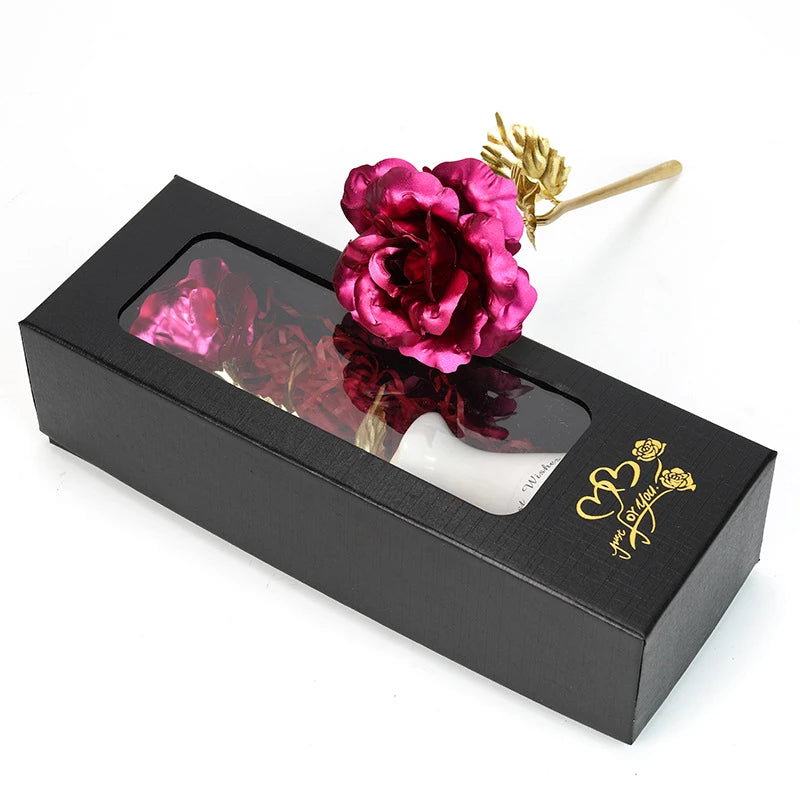 DS Golden Rose Artificial Rose Plastic Long Stem Rose Gift for Her/Wife/Mom/Girl in Valentines Day Anniversary Wedding