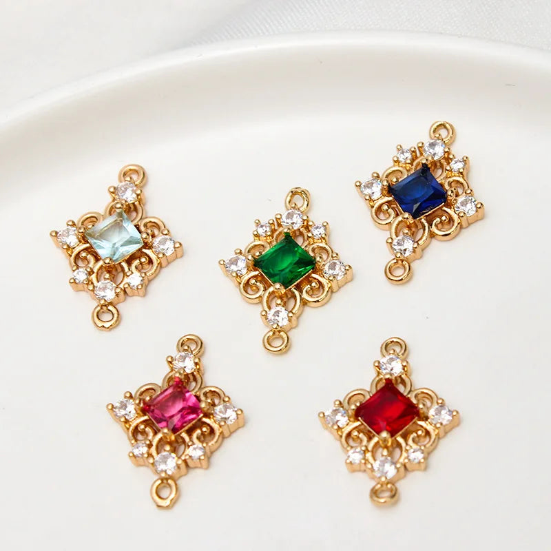 DIY Shiny Brass Gold CZ Clear Colored Zircon Hollow Rhombus Charm Pendant Connector Wholesale