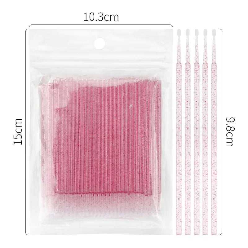 QC Wholesale Disposable Makeup Eyelash Cleaning Micro Eyelash Cotton Swab Supplier Diamond Handle Disposable Micro Lash Brush