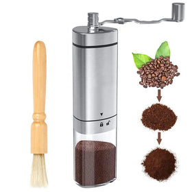 Custom logo Manual Coffee Bean Grinder Triangle Transparent Stainless Steel Portable Hand Coffee Grinder with Brush