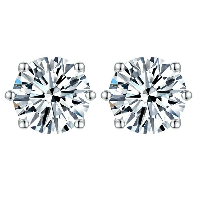 Solid 925 Silver 4mm Round Moissanite Stud Earrings 6 Prong with Gra Certificate