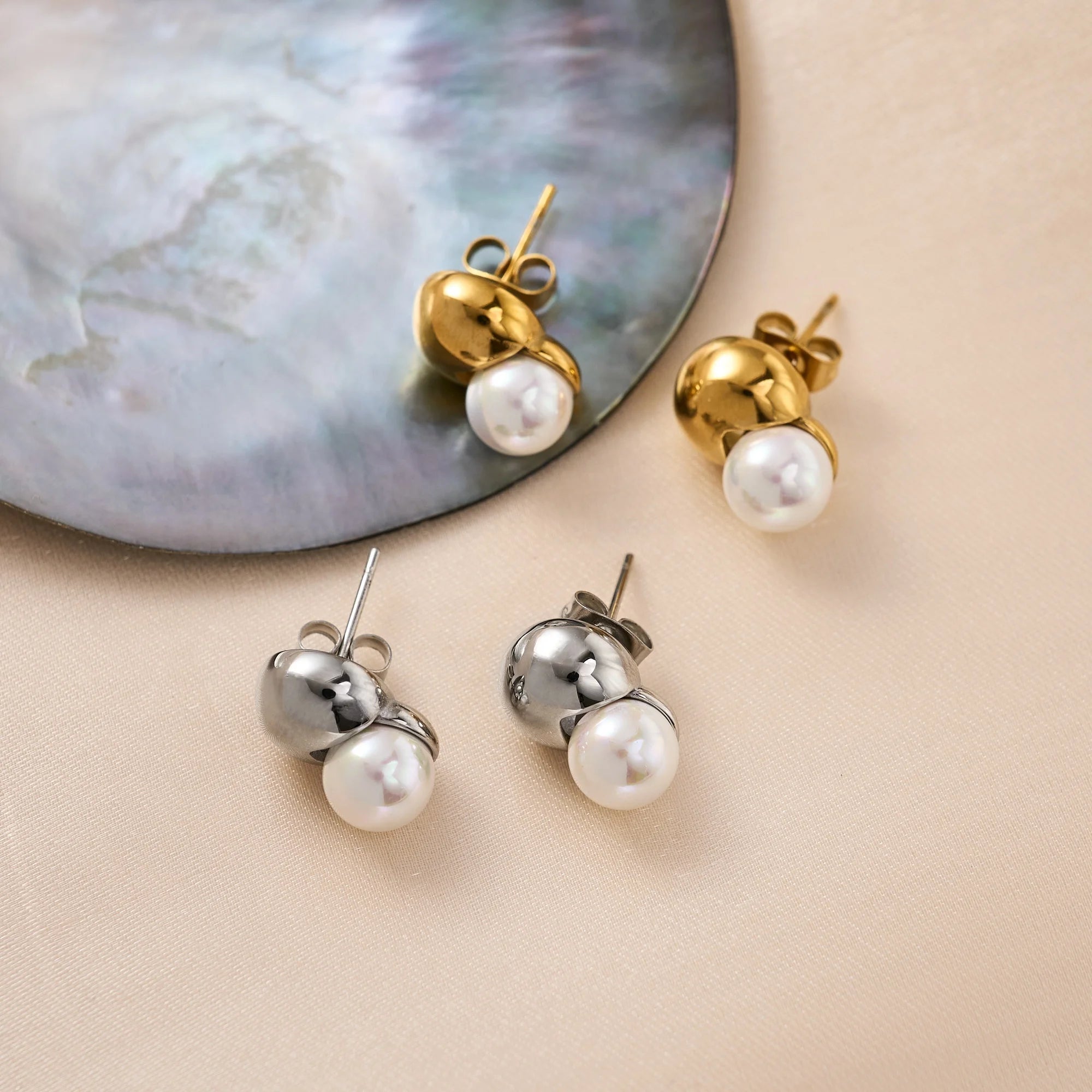 2024 Dazan New Autumn 18k Gold Plated Hypoallergenic Stainless Steel Romantic Polished Super Shine Bead Bulb Pearl Stud Earrings