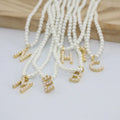 NP1048 Dainty 3mm Imitation Faux Pearl Necklace 18K Gold Plated Alphabet Initial Pendant Trendy Style for Women