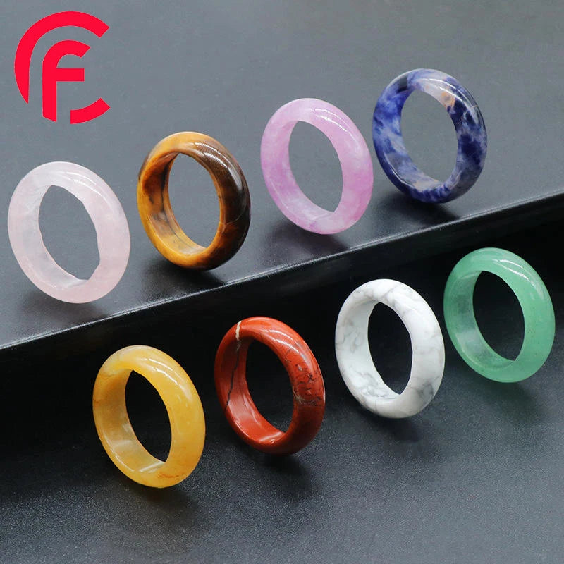 Wholesale New Natural Stone Crystal Agate Ring Gemstone Jewelry Rose Quartz Amethyst tiger Eye Ring Thumb Ring Size 17-20mm