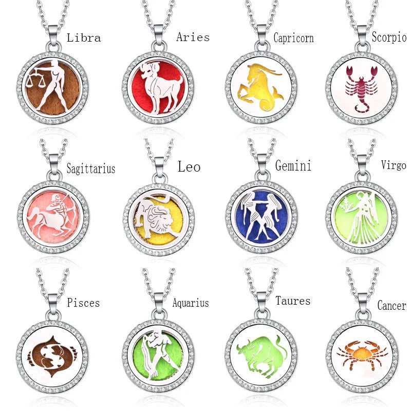 Zodic Sign Custom Stainless Steel Aromatherapy Locket Personalized Fine Chokers Necklaces for Children for Aromatherapy Diffuser