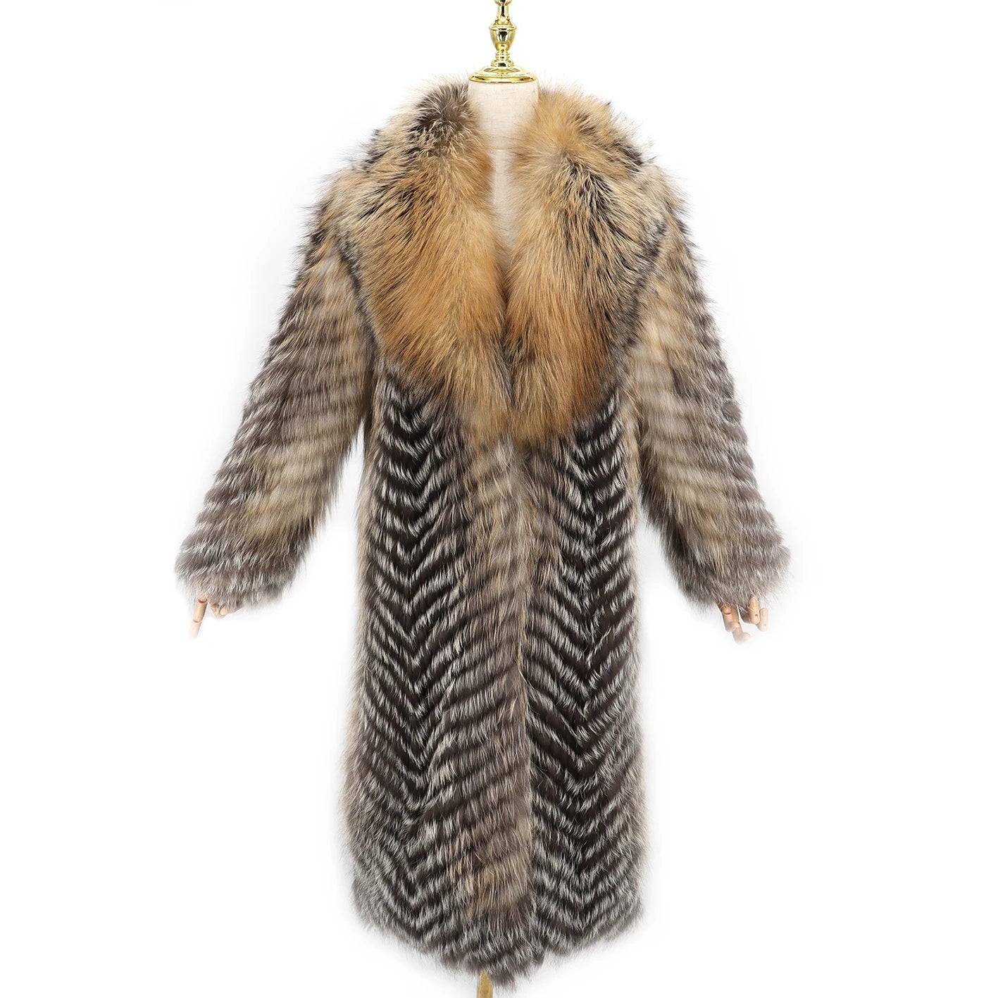 Fashion Women's Real Fox Fur Coat Winter Waterproof Breathable Long Thick Woven Polyester Lining