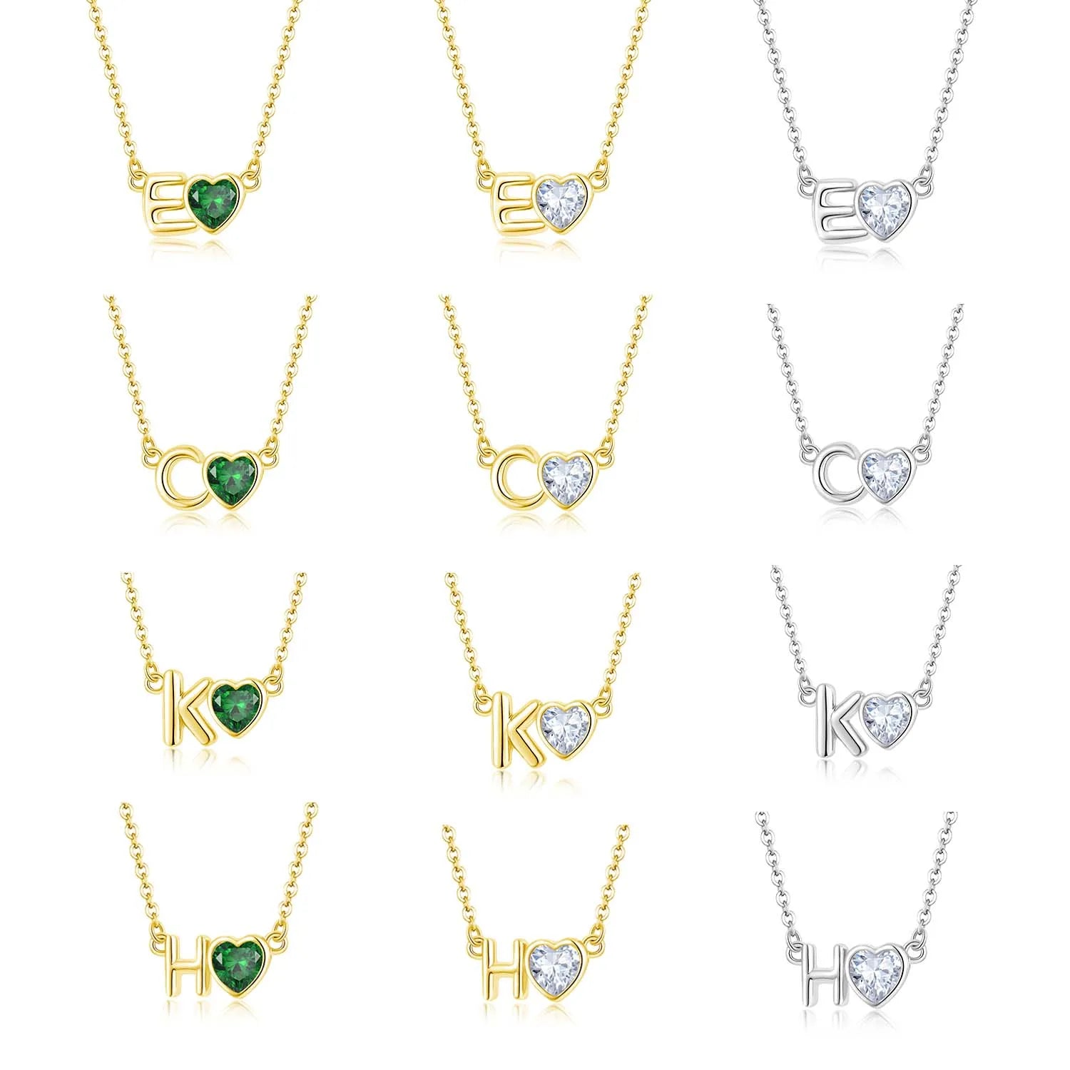 QX CUSTOM OEM Fine Jewelry Dainty 925 Silver Heart Cubic Zircon Pendant Fashion Jewelry Letter Necklaces for Women