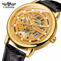 Winner Men Gold Mechanical Watch Skeleton Waterproof Watches Fashion Steel Case Man Wristwatch Transparent Case Men's Clock