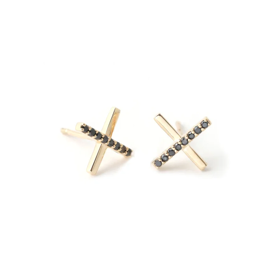 LOZRUNVE Classic Vintage Fashion Jewelry 925 Sterling Silver Black Clear CZ Letter Stud Earring
