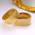 28mm Exaggerated Wide Flexible Stainless Steel Bangle Unisex Textured Gold Plated Waterproof Bracelet