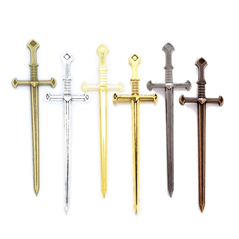 6 Color Alloy Antique Knight Sword Charms for Jewelry Making DIY Handmade Weapons Pendant 80*23mm M66