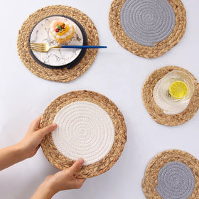 Straw Woven Cotton String Double Placemats Durable Heat Insulation Pads Hand-woven Dish Mat