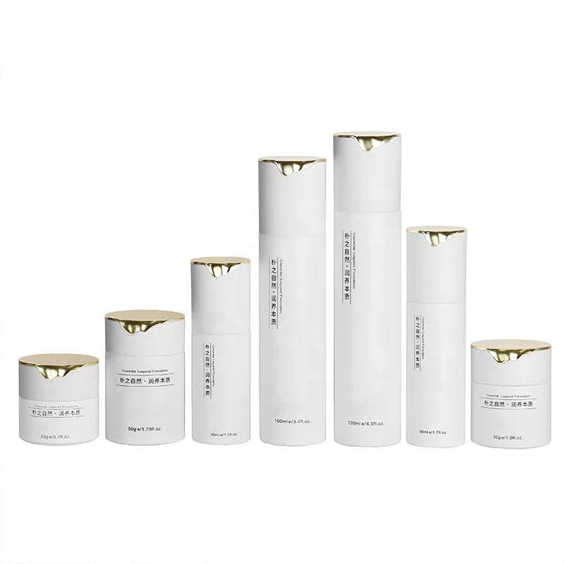 High Quality Cosmetic Packaging Resum Glass Bottle 1oz 4oz Matte White Pump Lotion Bottle 30g Skincare Cream Jars Special Lid