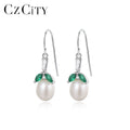 CZCITY Drop Earing Leaf Lady Zircon 925 Silver Hot Sale Fresh Water Woman Gold Freshwater Pearl Earrings