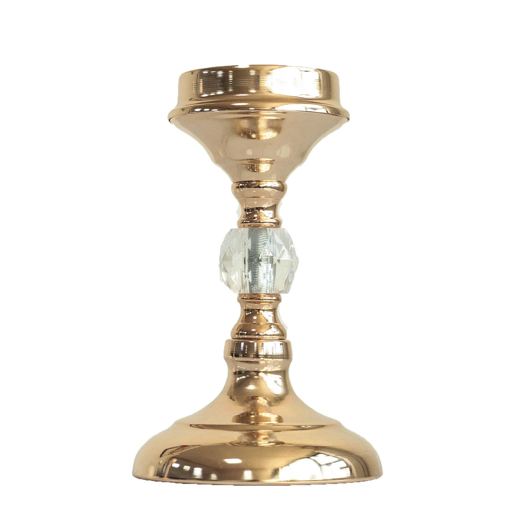 New Design Crystal-Inlaid Gold Metal Candlestick Holder Elegant Home Dinner Accessory