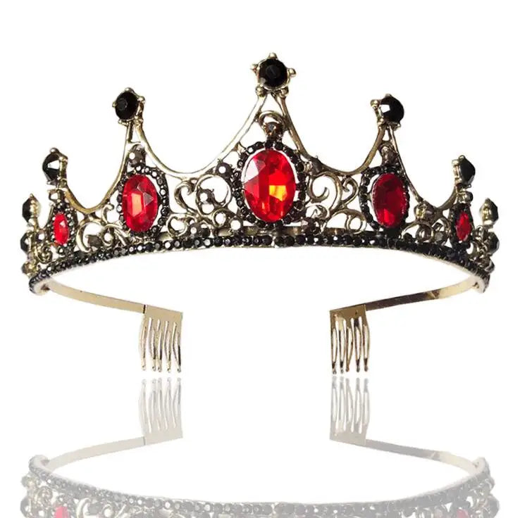 Red Tiaras and Crowns for Women Wedding Tiara Bride Crystal Crown Party Headpiece Gold Prom Party Costume Hair Accessories