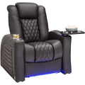 Top Grain Brown Leather Single Recliner Chair with LED Lighting for Home Theater & Living Room Okin Recliner for Bedroom