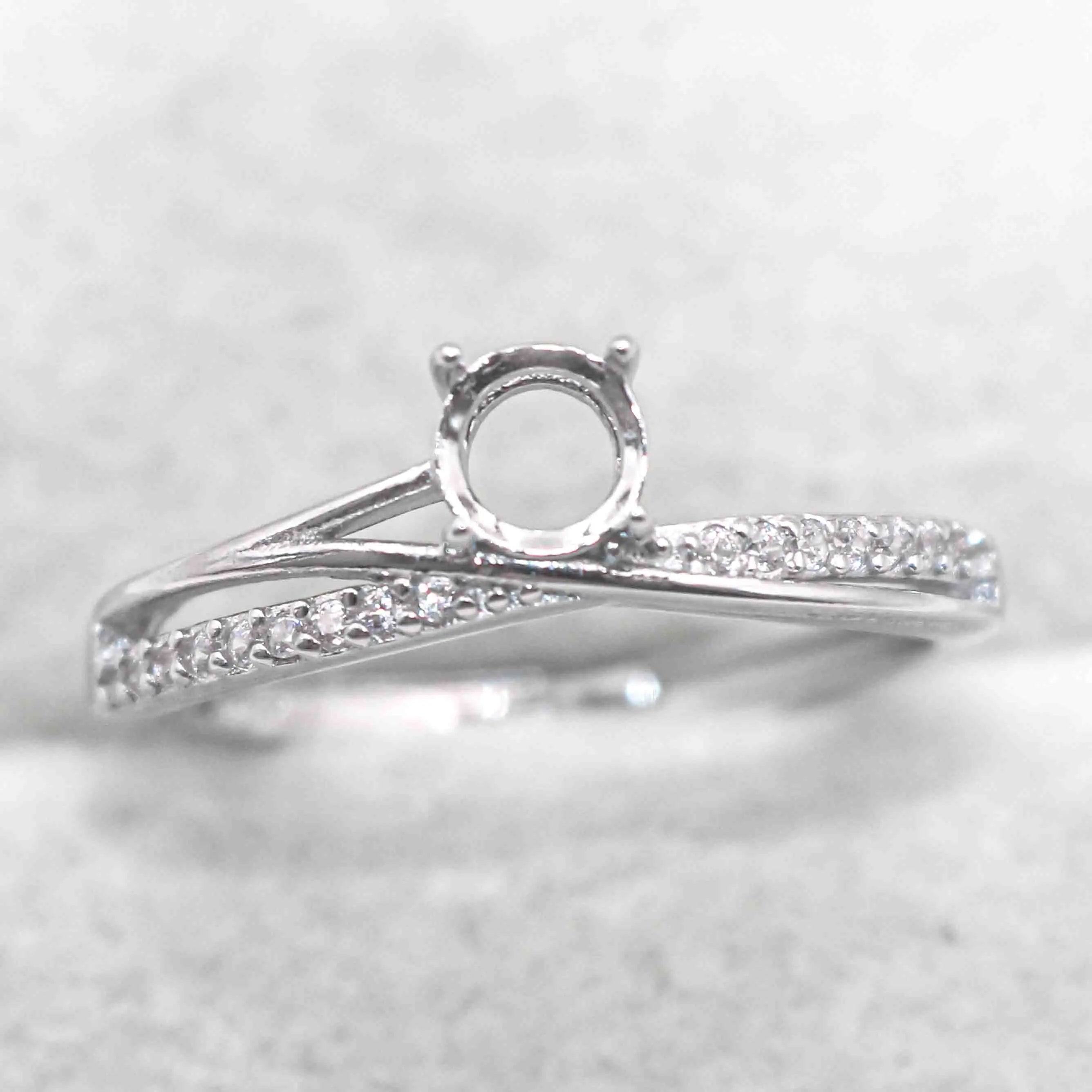 Sterling Silver 4.5mm Semi Mount Ring Empty Frame Blank Support Claw Setting S925 Base Holder Without Center Stone for DIY Inlay