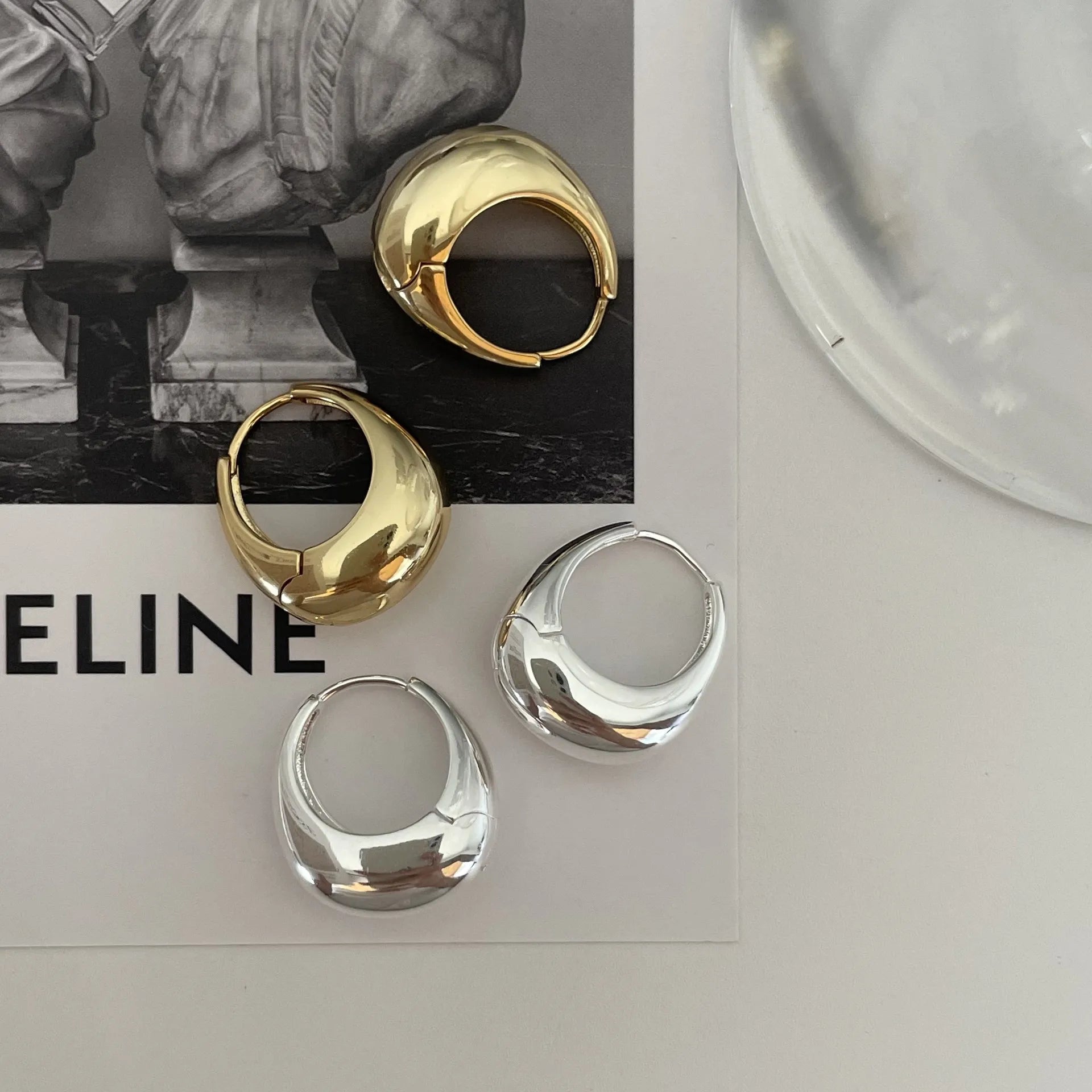 Trendy Real 18K Gold Plated 925 Sterling Silver Hoop Earrings Vintage Chubby Earring Heavy Chunky Hoop Earrings