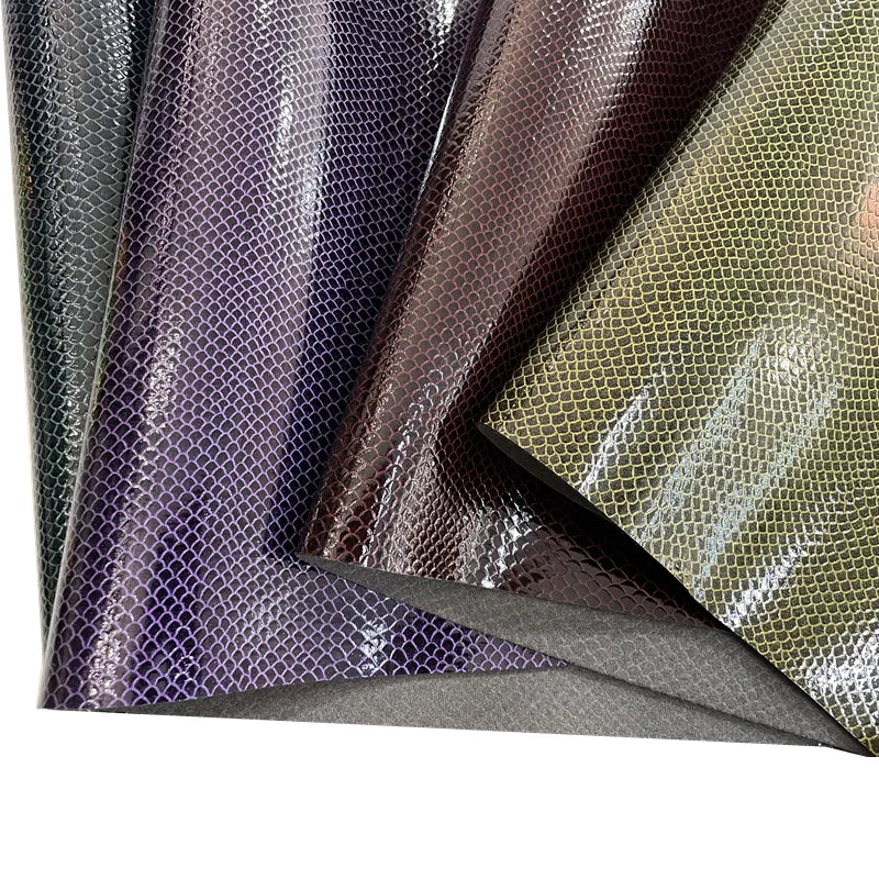 Eco-Friendly Light Brown Croc Embossed PU Leather Metallic Holographic Waterproof Furniture Decorative Faux Leather Fabric for