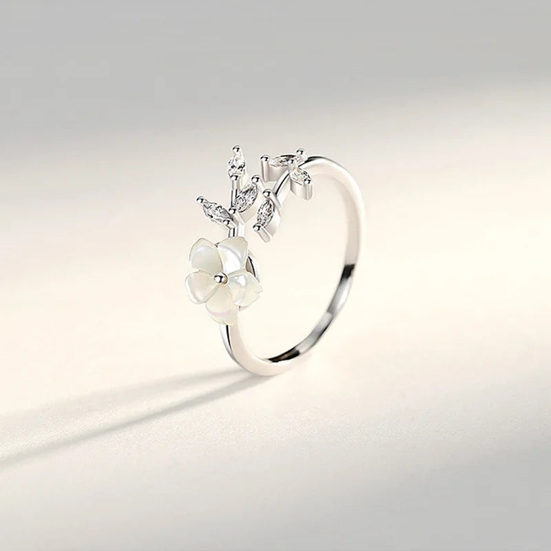 2022 Leaf Shell Flower Finger Ring Jewelry Women Girls Christmas Gift Adjustable  Flower Ring