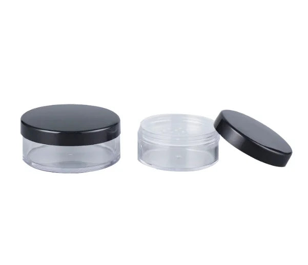 High Quality in Stock Cosmetic Clear Round Empty Plastic Loose Powder Case with Sifter Matte Black Lid