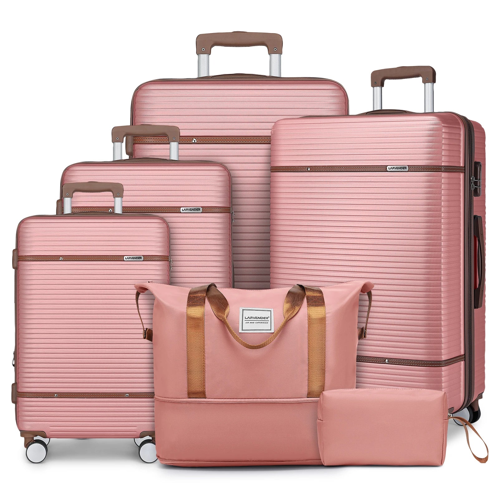 Unisex 6-Piece ABS Custom Logo Iron Trolley 8-Wheel Spinner Luggage Set Carry-On Suitcases Zip Closure Personalized Travel Bag