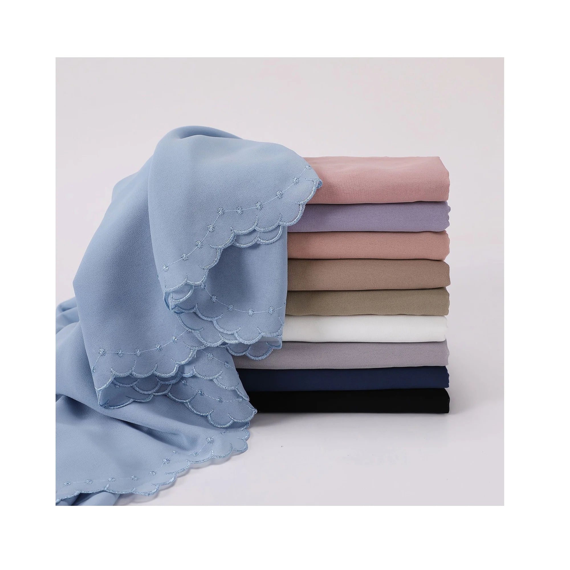2022 Women Plain Chiffon Muslim Hijab Shawl Floral Lace Pearls Shawls Embroidery Flower Scarf Pashmina Hijab