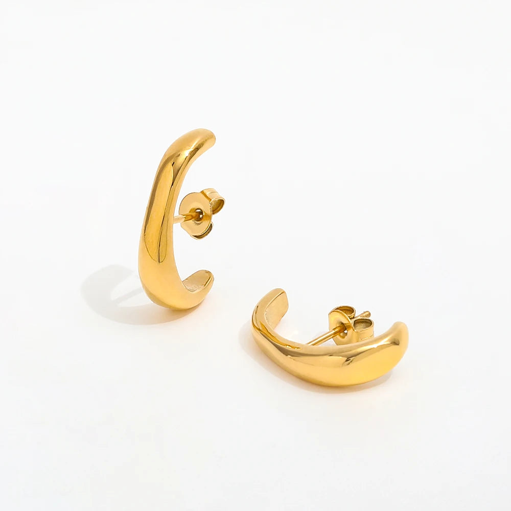 JOOLIM  High End 18K Gold Plated Individuality C Pattern Stud Earrings for Women Stainless Steel Earrings Wholesale