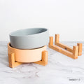 Wholesale Custom logo Food Water Pet Feeder Ceramic Cat Dog Feeding Bowl Porcelain Pet Bowl with Bamboo Stand