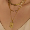 Eco-friendly Stainless Steel 18K Gold Plated Vintage Meaningful Ladies Gift Square Rose Plate Pendant Necklaces for Women