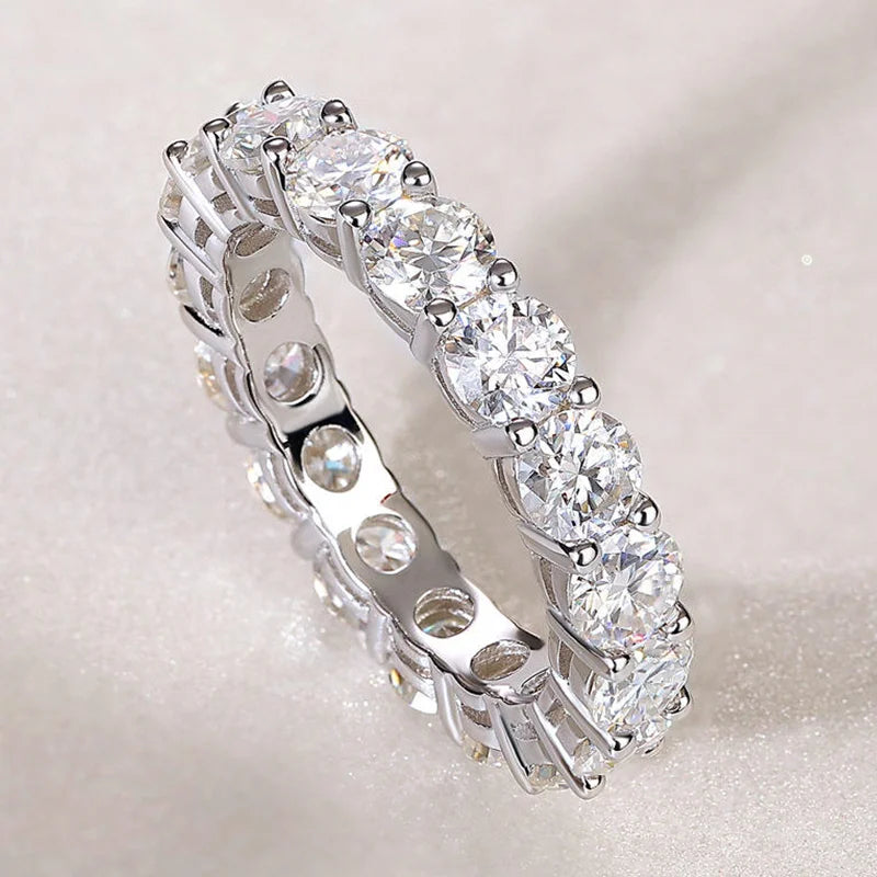 Moissanite Eternity Ring Round Cut 4mm D Color 925 Sterling Silver Wedding Band Rings for Women with GRA Certified