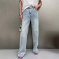 Boutique wholesale new fashion retro high-waisted inlaid pearl women's jeans high-waisted denim breathable women's jeans