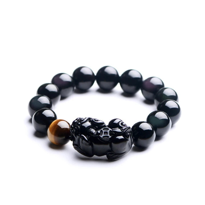 Wholesale 14mm Natural Tiger Eye Beads Black Pi Xiu Bracelet for Men Cheap Price Obsidian Beads Bracelet Jewelry