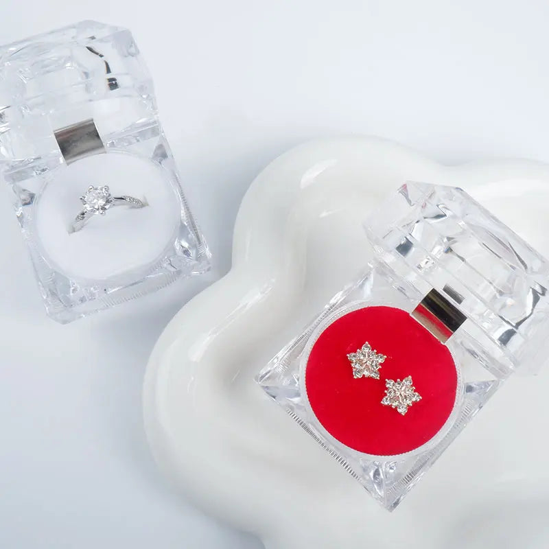 Custom Clear Hexagon Acrylic Foam Padded Engraved Wedding Ring Bearer & Storage Jewelry Box with Customizable Logo
