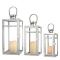 Set of 3 Sliver Candle Lantern Stainless Steel Metal Lantern Empty Square Candle Lantern for Wedding Decoration