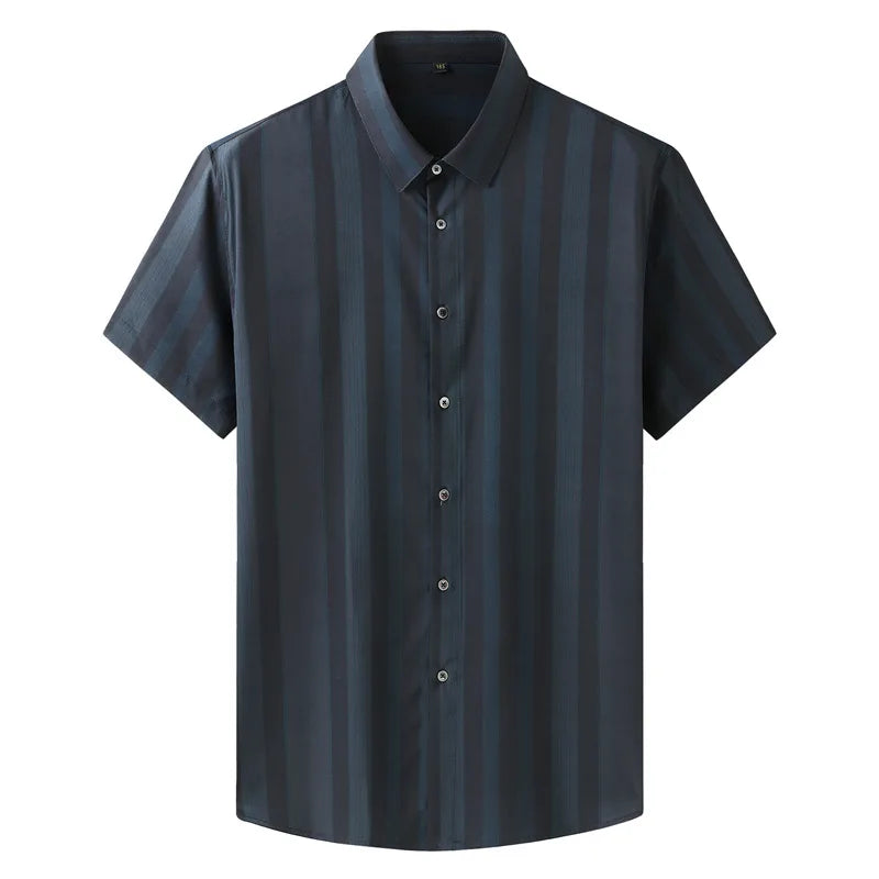 2023 Casual Short Sleeve Shirt Fat Brother Summer Thin Style Gradient Striped Shirt Men's Wear