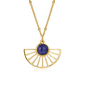 Joacii 925 Sterling Silver 18K Gold Plated Gemstone Bead Chain Natural Lapis Lazuli Fan Design Shaped Necklace