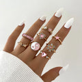 Vintage Punk Rings Set Butterfly Flower Gold Plated Crystal Ring Set Jewelry For Women Rhinestone Tai Chi Ring