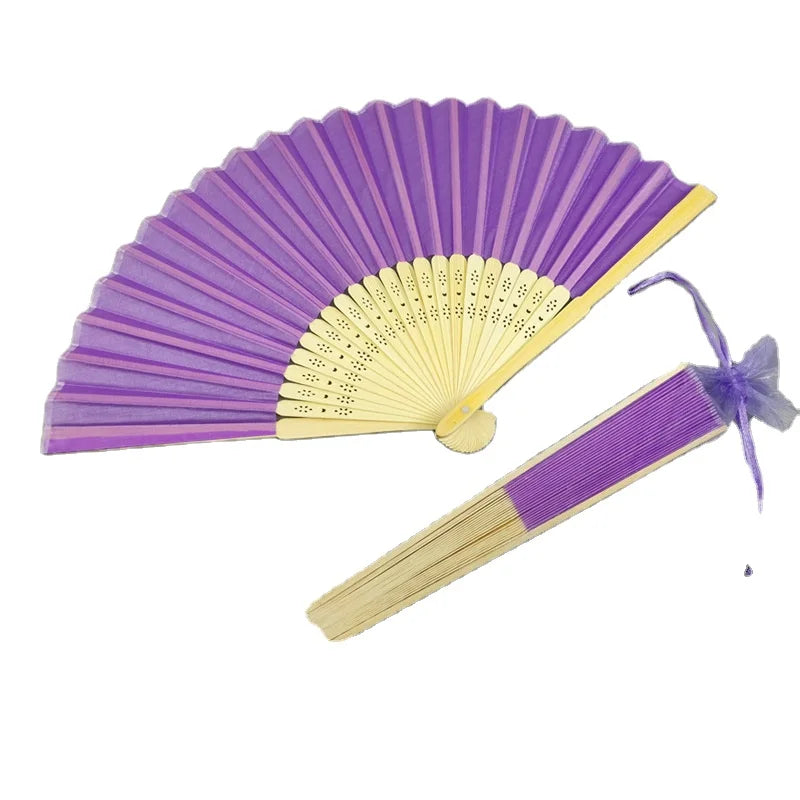 Hot Sale 21cm Bamboo Hand Fan Personalized Laser Engraved Logo Fabric Silk Fan DIY Decoration Wedding Gifts Including Organza