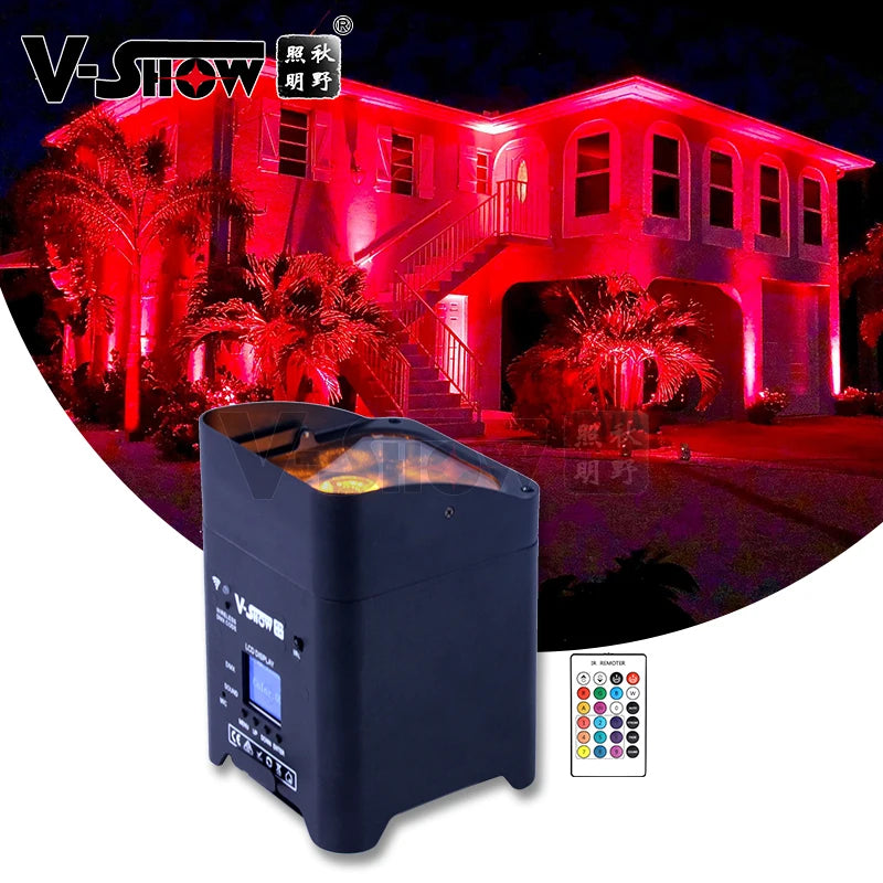 VSHOW WBRF0606 6PCS 18w RGBWAUV Battery Led Par Can WiFi Wireless DMX Battery Powered Led Uplight 10PCS with Charging Case