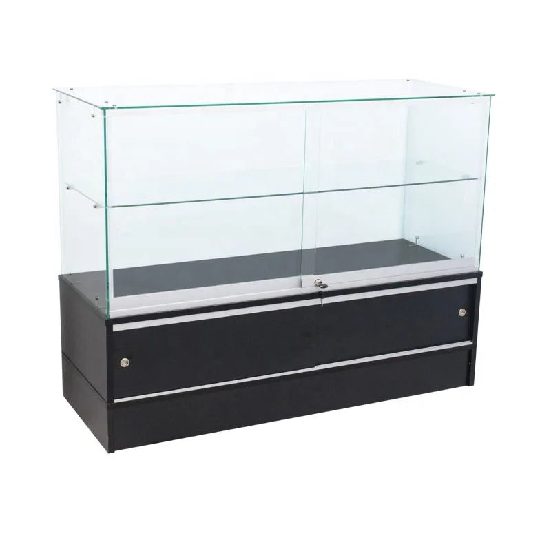 Wholesale LED Frameless Full View Freestanding Showcase MDF and Tempered Glass Display Case for Retail & Smoke Shops