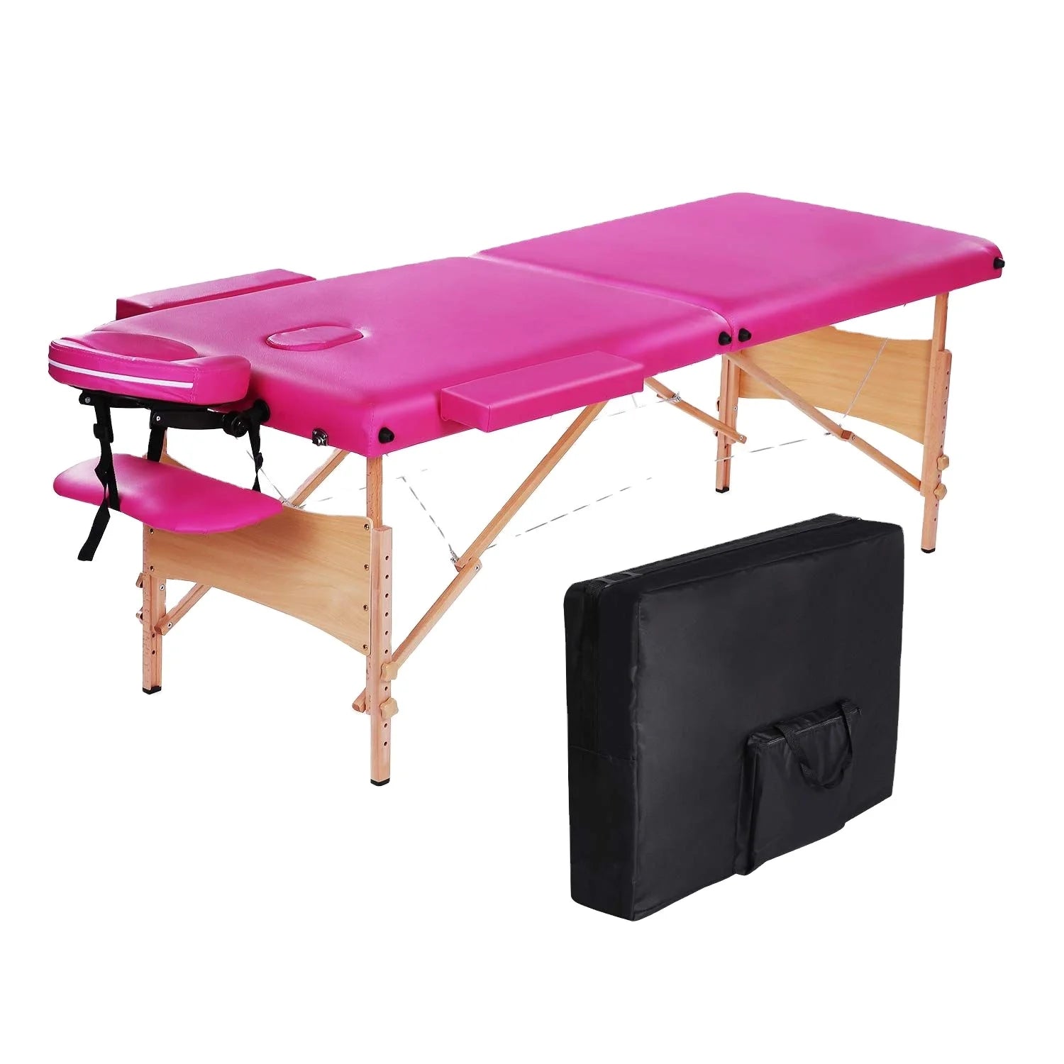 SW Height Adjustable Pink Color Folding Wooden Milking Table 300kg Weight Limit Portable Massage Table Beauty Bed