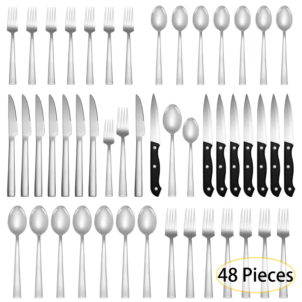 Wholesale 48pcs / 72pcs Restaurant Besteck Set Stainless Steel Silverware Luxury Fork Spoon Knife Silver Flatware Cutlery Set