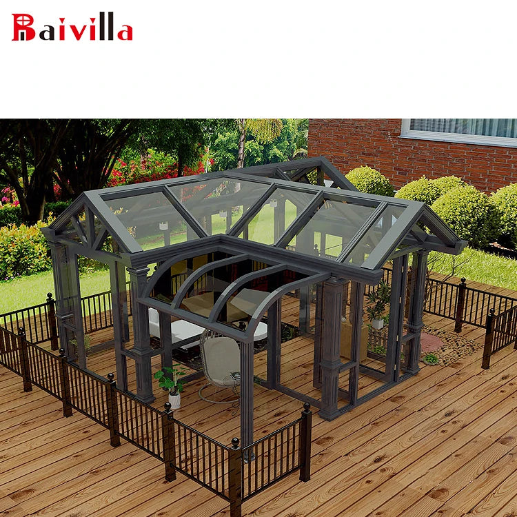 Factory Direct High Quality Commercial Modern Triangle Roof Aluminum Sunroom Double Tempered Glass Thermal Insulation Waterproof