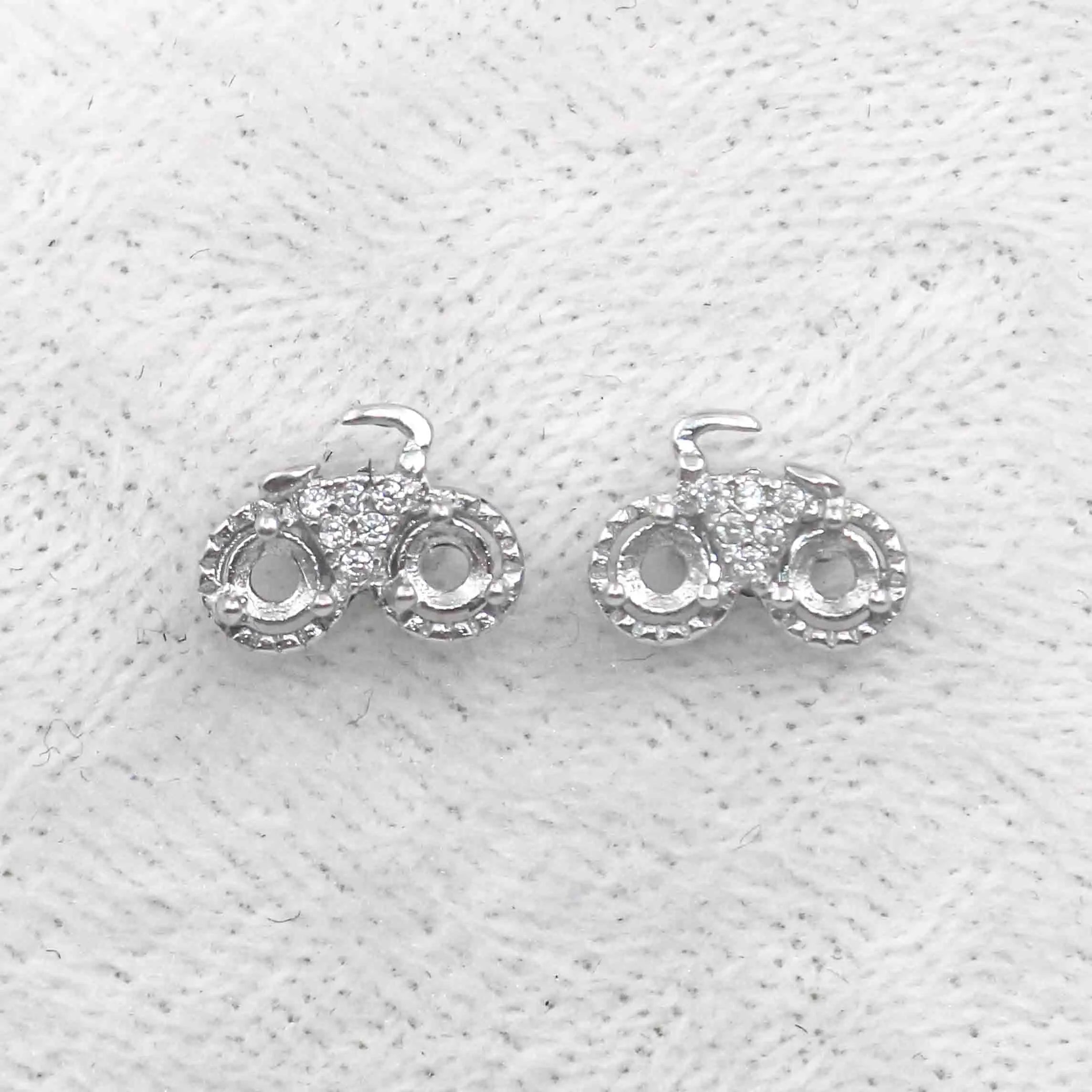 Sterling Silver 3*3mm Semi Mount Stud Earrings Empty Frame Support Blank Setting S925 Base Without Center Stone for DIY Inlay