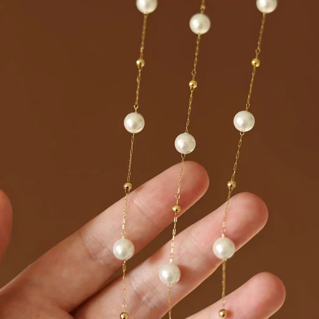 Stainless Steel Imitation Pearl Chain Necklace 18k Gold PVD Plated for Girl Women Jewelry Making Fashionable Mini Bead Hot Sale