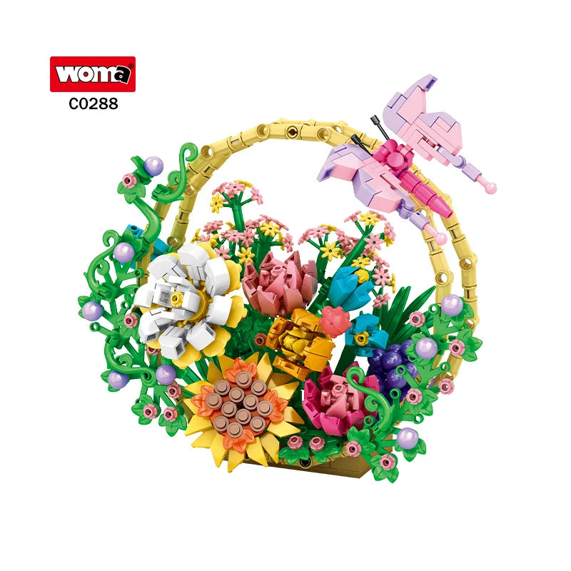 Woma Toys Creative Building Block Set Educational DIY Flower Basket Brick Made Durable Plastic for Construction Toys (C0288)