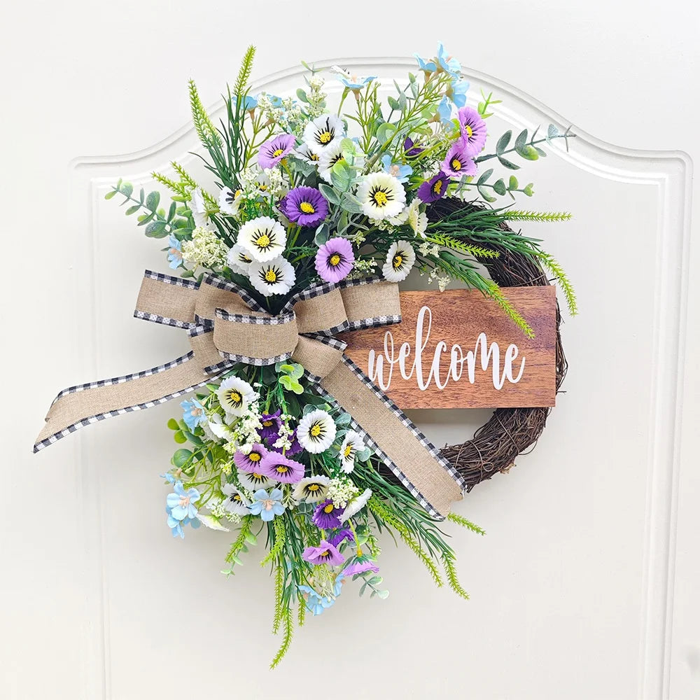 New Spring Holiday Decoration Props Garland Door Hanging Small Daisies Bow Hanging Front Wreath